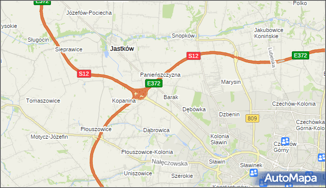 mapa Barak gmina Jastków, Barak gmina Jastków na mapie Targeo