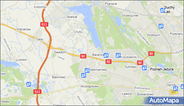 mapa Baranowo gmina Tarnowo Podgórne, Baranowo gmina Tarnowo Podgórne na mapie Targeo