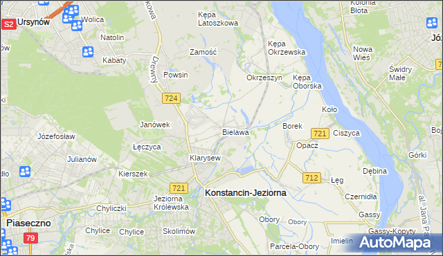 mapa Bielawa gmina Konstancin-Jeziorna, Bielawa gmina Konstancin-Jeziorna na mapie Targeo