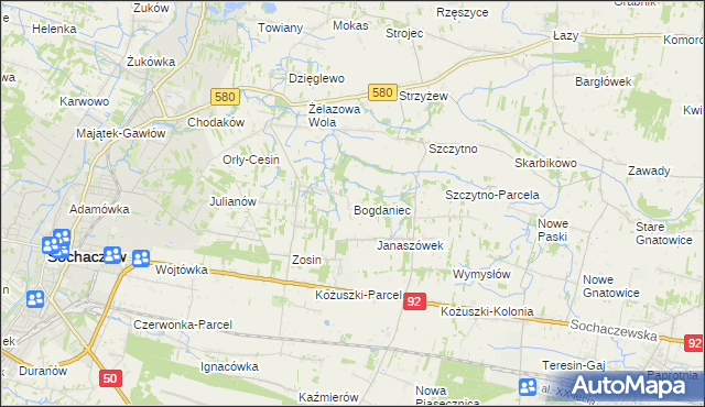 mapa Bogdaniec gmina Sochaczew, Bogdaniec gmina Sochaczew na mapie Targeo