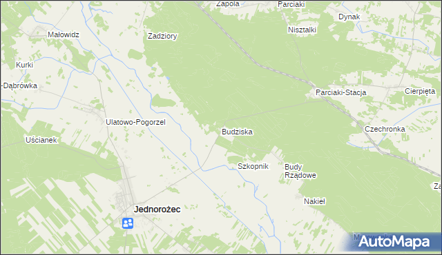 mapa Budziska gmina Jednorożec, Budziska gmina Jednorożec na mapie Targeo