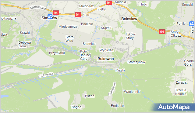 mapa Bukowno powiat olkuski, Bukowno powiat olkuski na mapie Targeo