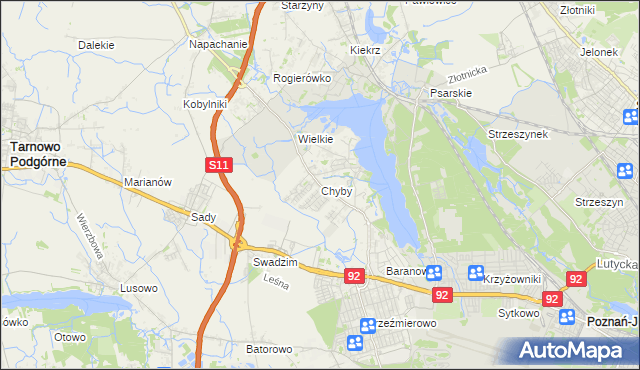 mapa Chyby gmina Tarnowo Podgórne, Chyby gmina Tarnowo Podgórne na mapie Targeo