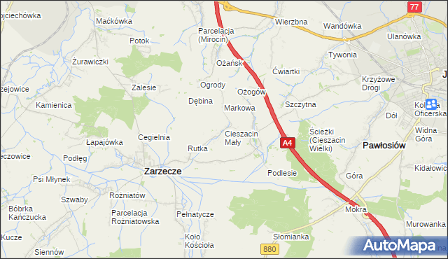 mapa Cieszacin Mały, Cieszacin Mały na mapie Targeo