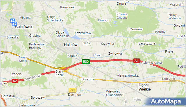 mapa Cisie gmina Halinów, Cisie gmina Halinów na mapie Targeo