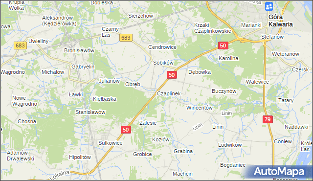 mapa Czaplinek gmina Góra Kalwaria, Czaplinek gmina Góra Kalwaria na mapie Targeo