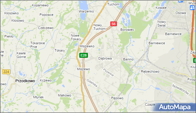 mapa Dąbrowa gmina Żukowo, Dąbrowa gmina Żukowo na mapie Targeo