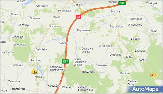 mapa Dąbrowa Wielka gmina Sieradz, Dąbrowa Wielka gmina Sieradz na mapie Targeo