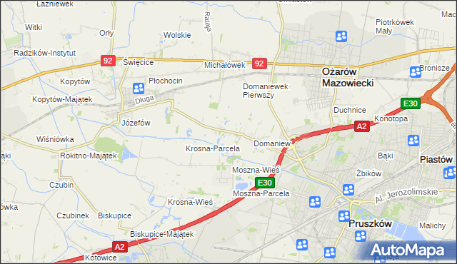 mapa Domaniewek gmina Brwinów, Domaniewek gmina Brwinów na mapie Targeo