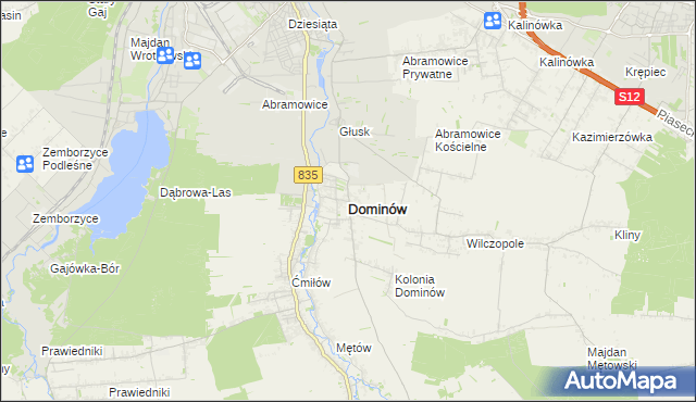 mapa Dominów gmina Głusk, Dominów gmina Głusk na mapie Targeo