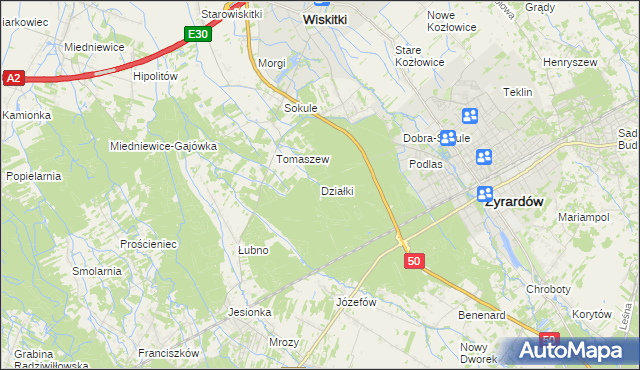 mapa Działki gmina Wiskitki, Działki gmina Wiskitki na mapie Targeo