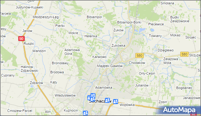 mapa Gawłów gmina Sochaczew, Gawłów gmina Sochaczew na mapie Targeo