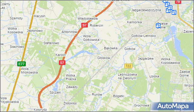 mapa Głosków gmina Piaseczno, Głosków gmina Piaseczno na mapie Targeo