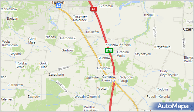 mapa Głuchów gmina Tuszyn, Głuchów gmina Tuszyn na mapie Targeo