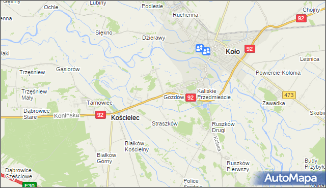 mapa Gozdów gmina Kościelec, Gozdów gmina Kościelec na mapie Targeo