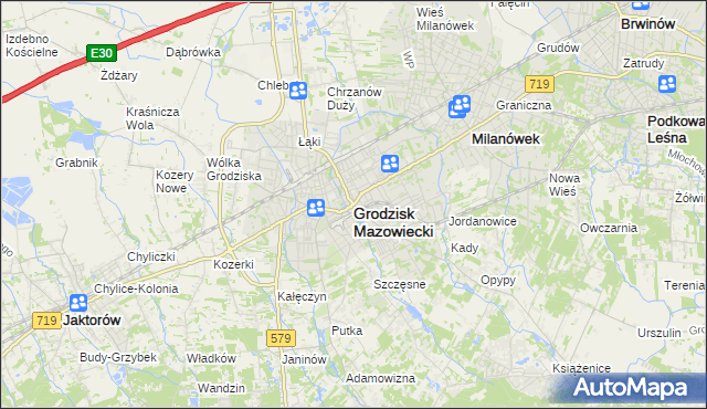 mapa Grodzisk Mazowiecki, Grodzisk Mazowiecki na mapie Targeo