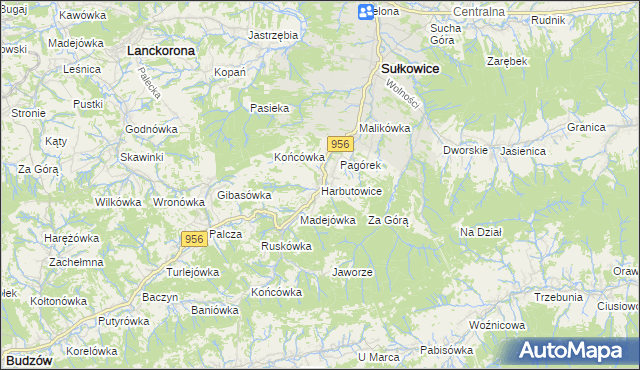 mapa Harbutowice gmina Sułkowice, Harbutowice gmina Sułkowice na mapie Targeo