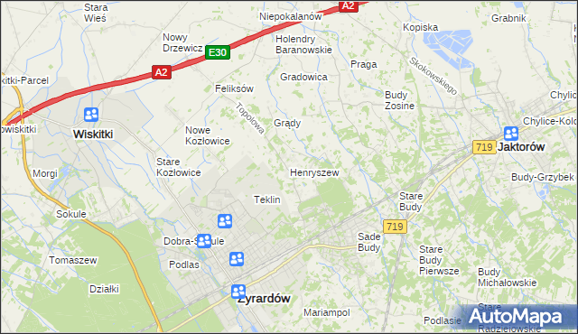 mapa Henryszew, Henryszew na mapie Targeo