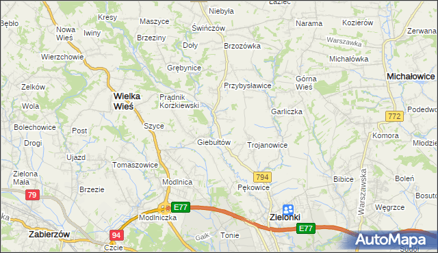 mapa Januszowice gmina Zielonki, Januszowice gmina Zielonki na mapie Targeo