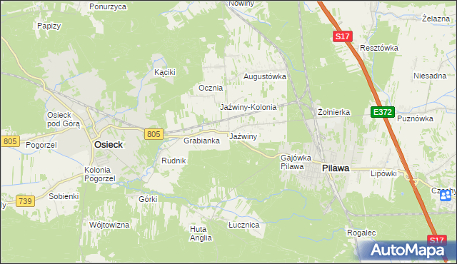 mapa Jaźwiny gmina Pilawa, Jaźwiny gmina Pilawa na mapie Targeo
