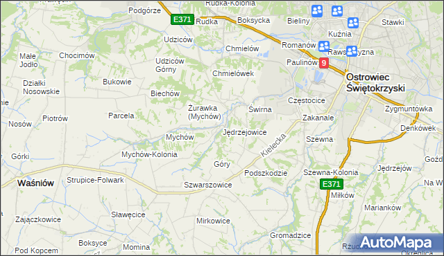 mapa Jędrzejowice gmina Bodzechów, Jędrzejowice gmina Bodzechów na mapie Targeo