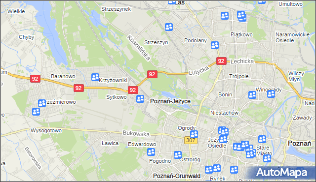 mapa Jeżyce gmina Poznań, Jeżyce gmina Poznań na mapie Targeo