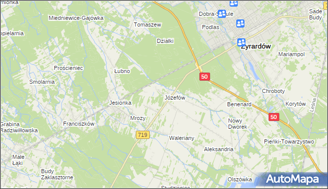 mapa Józefów gmina Wiskitki, Józefów gmina Wiskitki na mapie Targeo