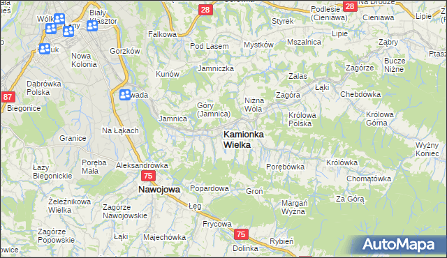 mapa Kamionka Wielka, Kamionka Wielka na mapie Targeo