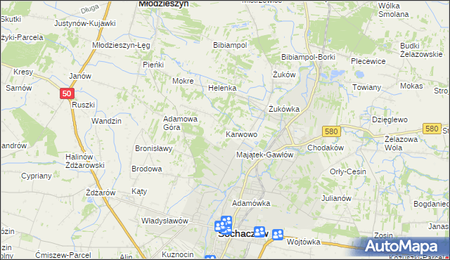 mapa Karwowo gmina Sochaczew, Karwowo gmina Sochaczew na mapie Targeo