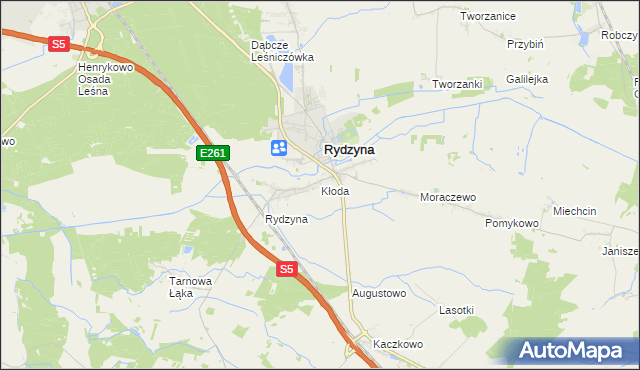 mapa Kłoda gmina Rydzyna, Kłoda gmina Rydzyna na mapie Targeo