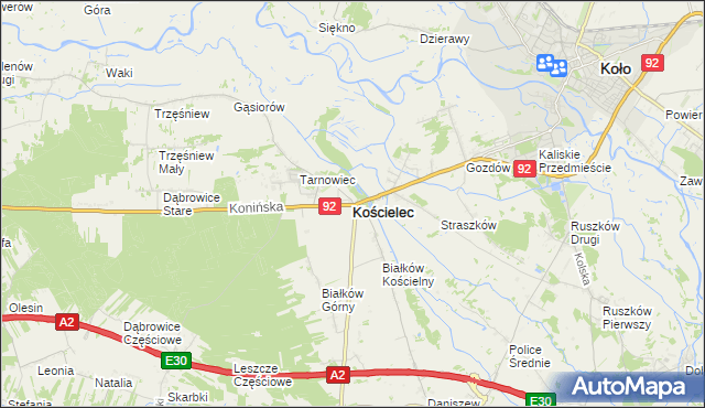 mapa Kościelec powiat kolski, Kościelec powiat kolski na mapie Targeo