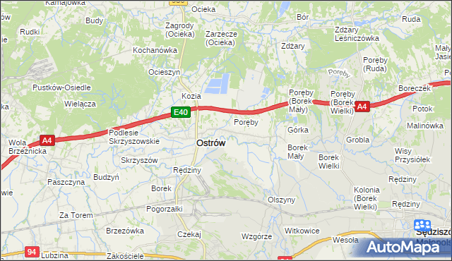 mapa Kozodrza, Kozodrza na mapie Targeo