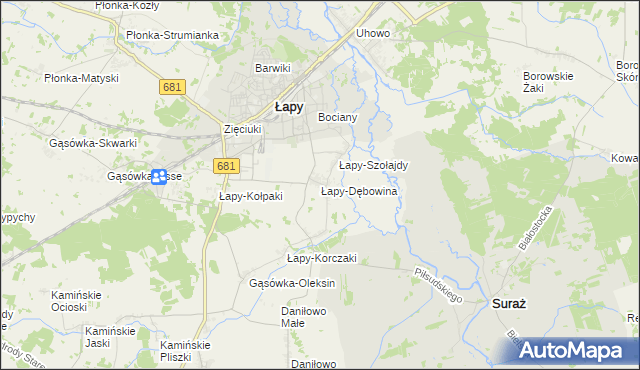 mapa Łapy-Dębowina, Łapy-Dębowina na mapie Targeo