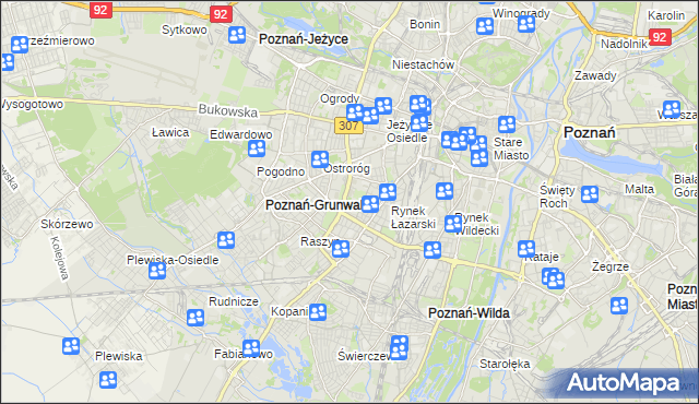 mapa Łazarz gmina Poznań, Łazarz gmina Poznań na mapie Targeo