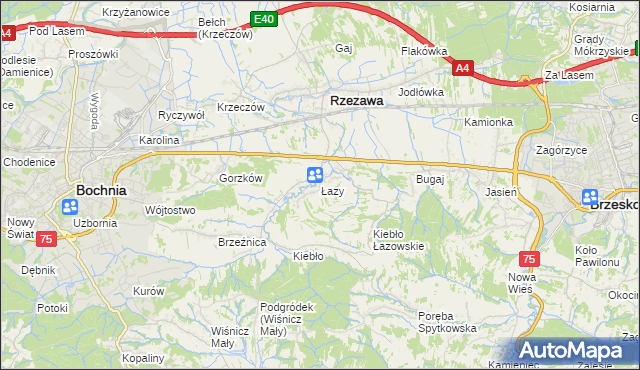mapa Łazy gmina Rzezawa, Łazy gmina Rzezawa na mapie Targeo