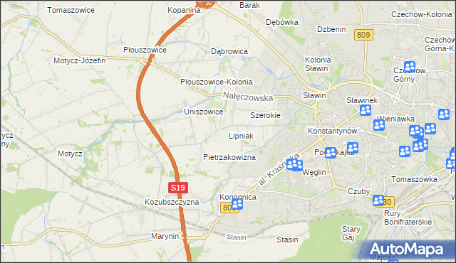 mapa Lipniak gmina Konopnica, Lipniak gmina Konopnica na mapie Targeo
