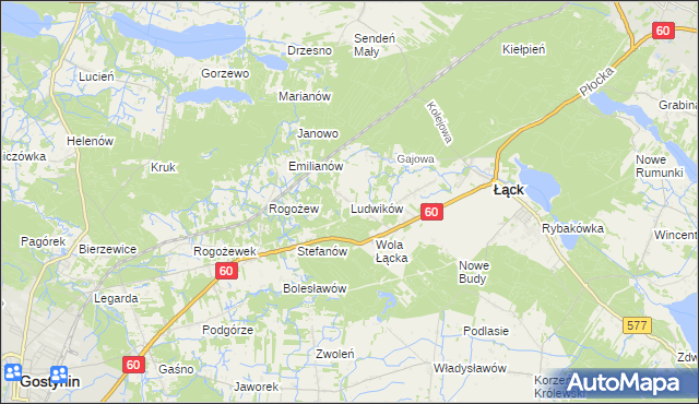 mapa Ludwików gmina Łąck, Ludwików gmina Łąck na mapie Targeo