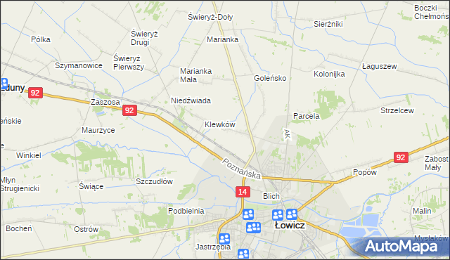 mapa Małszyce gmina Łowicz, Małszyce gmina Łowicz na mapie Targeo