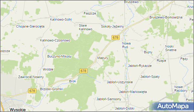 mapa Mazury gmina Wysokie Mazowieckie, Mazury gmina Wysokie Mazowieckie na mapie Targeo