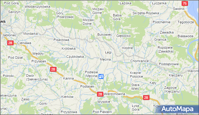 mapa Męcina, Męcina na mapie Targeo