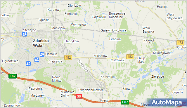 mapa Michałów gmina Zduńska Wola, Michałów gmina Zduńska Wola na mapie Targeo