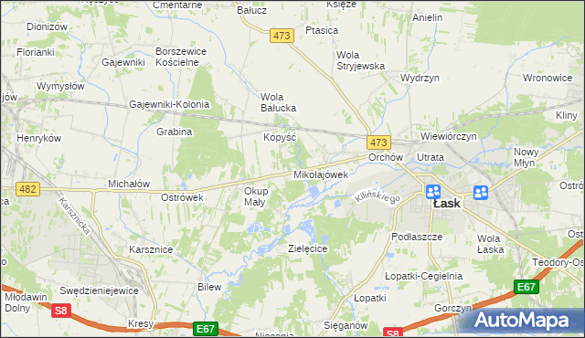 mapa Mikołajówek gmina Łask, Mikołajówek gmina Łask na mapie Targeo