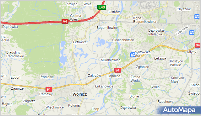 mapa Mikołajowice gmina Wierzchosławice, Mikołajowice gmina Wierzchosławice na mapie Targeo