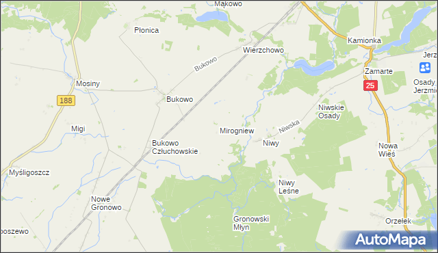 mapa Mirogniew gmina Człuchów, Mirogniew gmina Człuchów na mapie Targeo