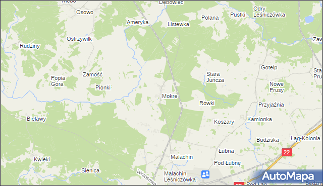 mapa Mokre gmina Czersk, Mokre gmina Czersk na mapie Targeo