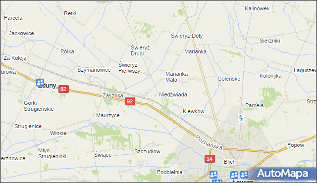 mapa Niedźwiada gmina Łowicz, Niedźwiada gmina Łowicz na mapie Targeo