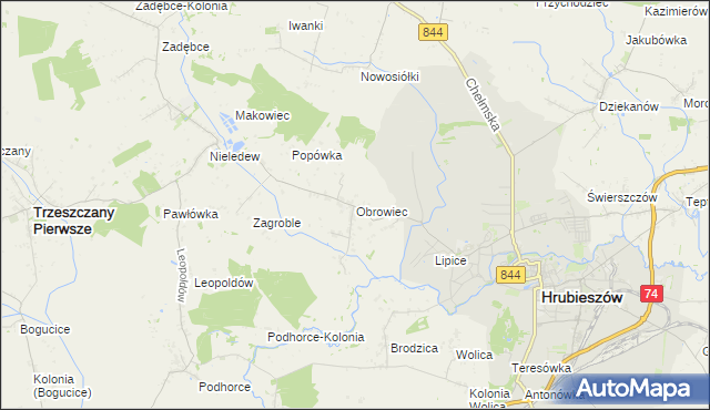 mapa Obrowiec gmina Hrubieszów, Obrowiec gmina Hrubieszów na mapie Targeo