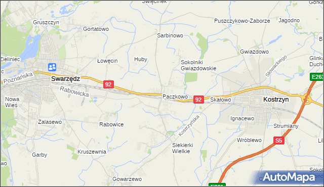 mapa Paczkowo gmina Swarzędz, Paczkowo gmina Swarzędz na mapie Targeo