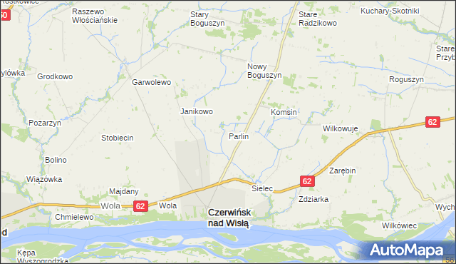 mapa Parlin gmina Czerwińsk nad Wisłą, Parlin gmina Czerwińsk nad Wisłą na mapie Targeo