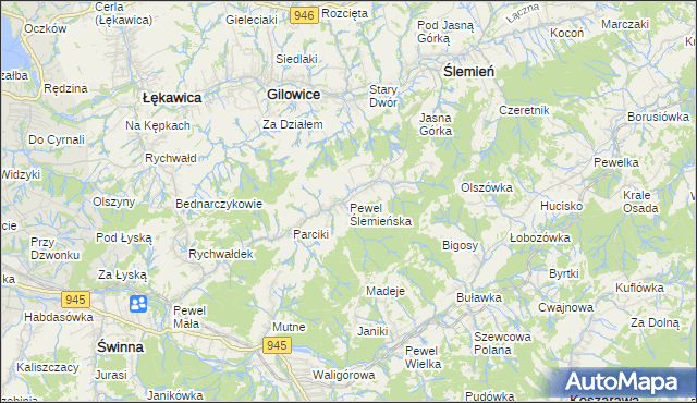 mapa Pewel Ślemieńska, Pewel Ślemieńska na mapie Targeo